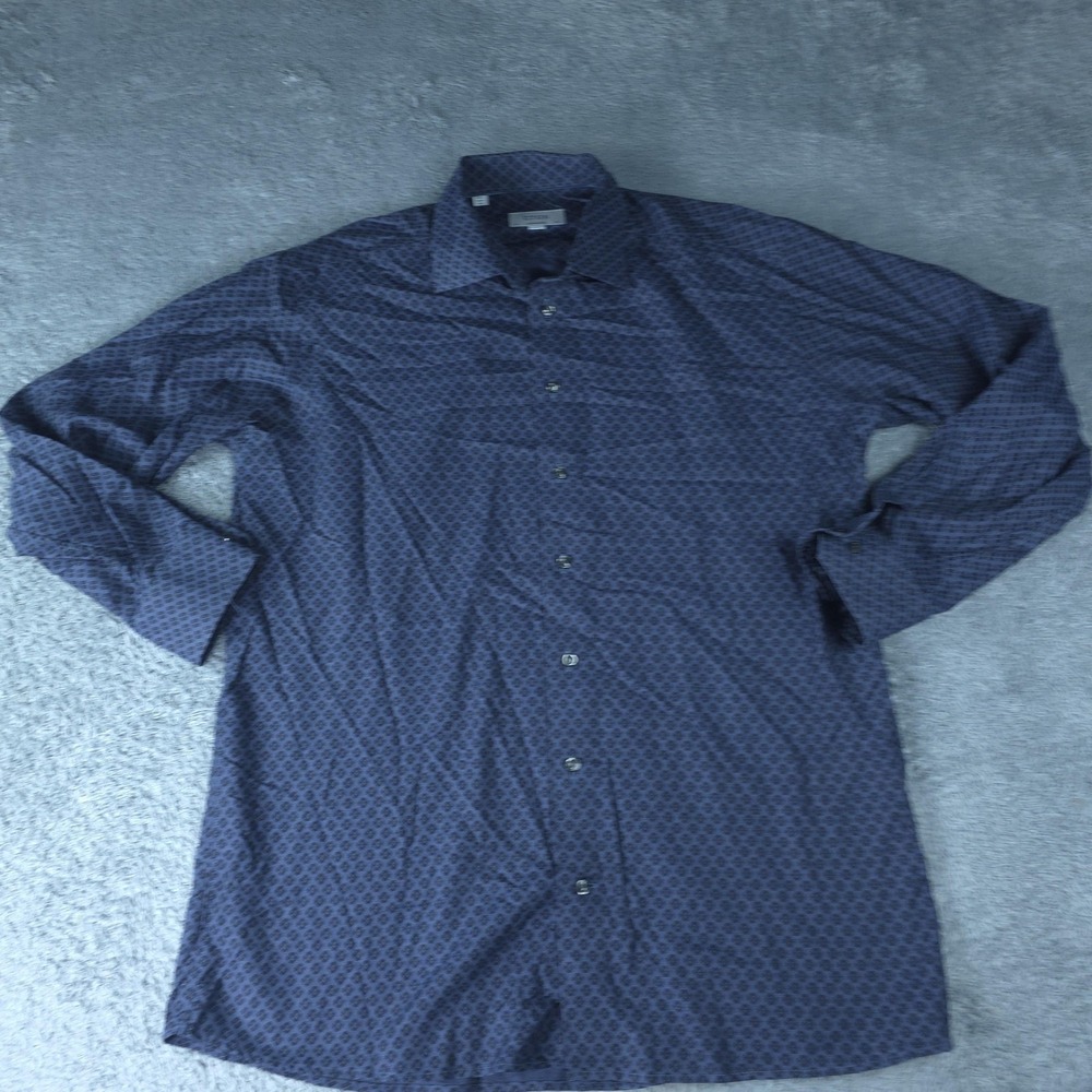 Eton Shirt Mens 2XL Blue Geometric Contemporary Long Sleeve Button Up Dress